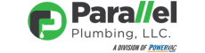 Parallel Plumbing LLC logo, green and black design.